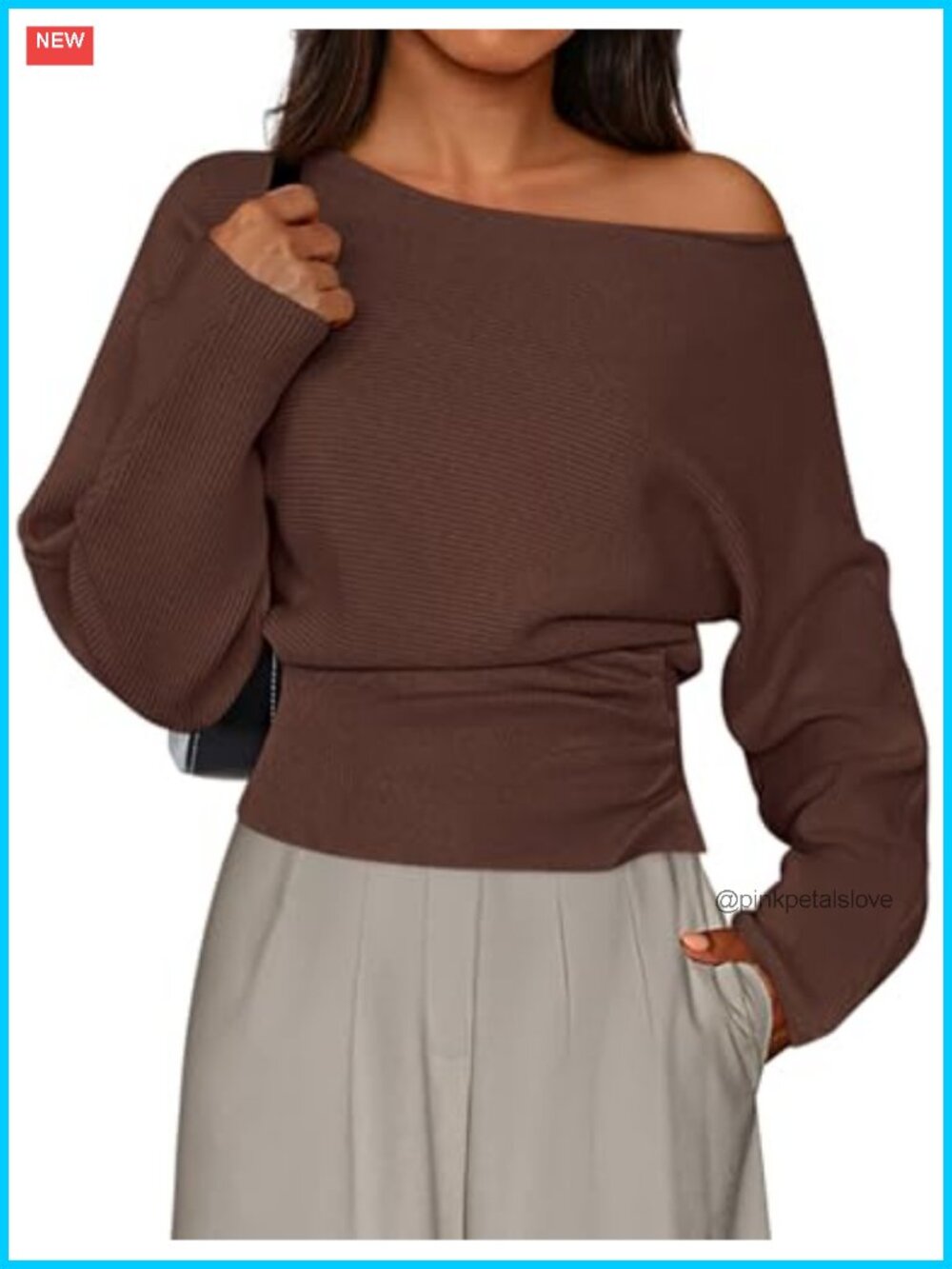 Off the Shoulder Sweater Long Sleeve Ribbed Knit Pullover